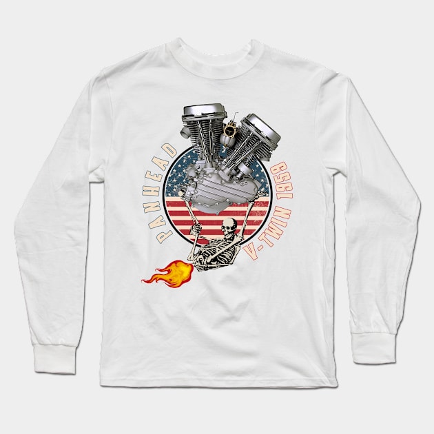 1959 HD Panhead VTwin Flame Farting Motorcycle Americana Long Sleeve T-Shirt by The Dirty Gringo